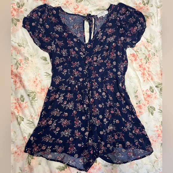 Louna Womens Navy Floral Puff Sleeve Romper Size M - Picture 3 of 6